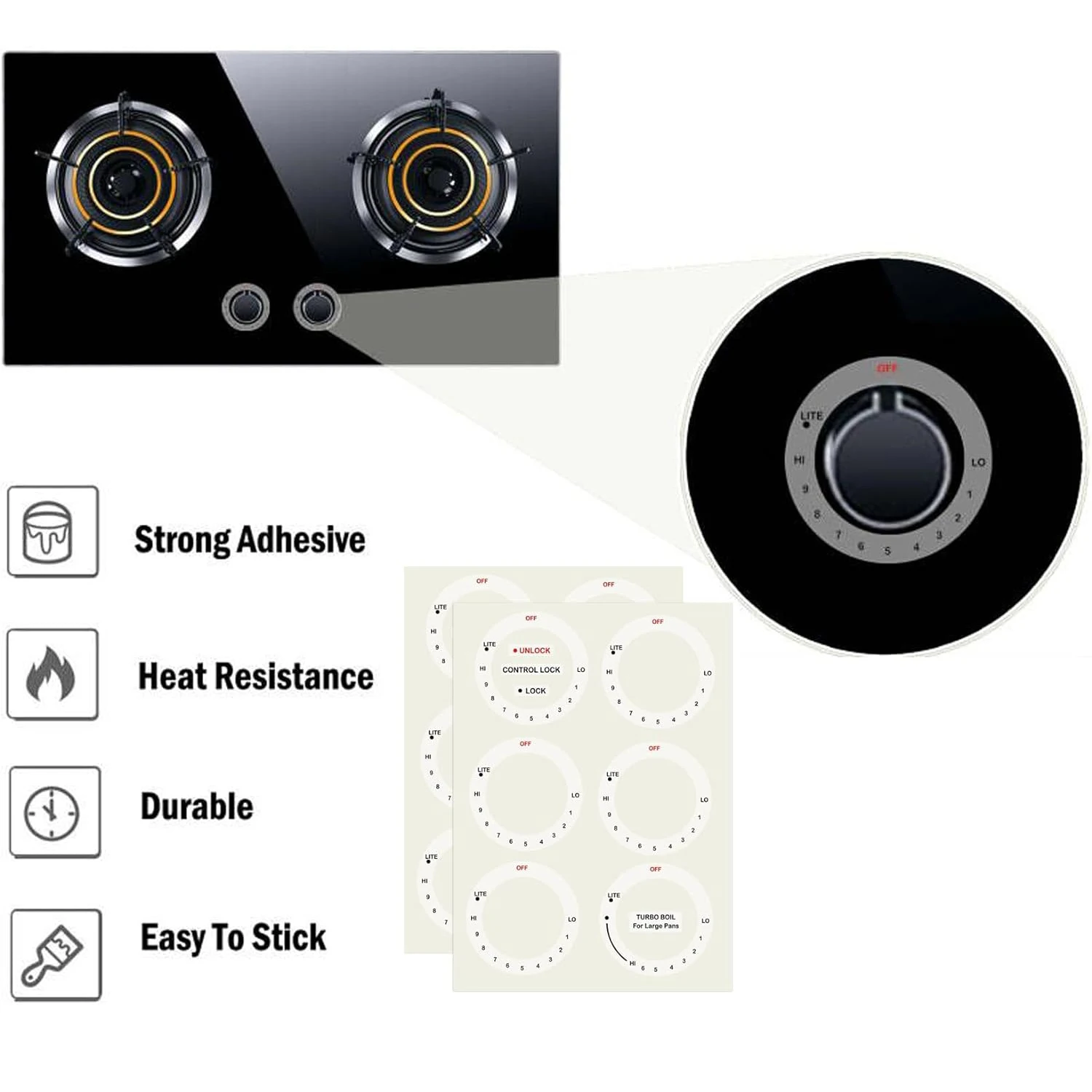 12pcs Stove Dials Sticker for Burner Cooktop Hob Cooker Top Oven Replacement Adhesive knob Symbol Electric Range Knob Kit Decals