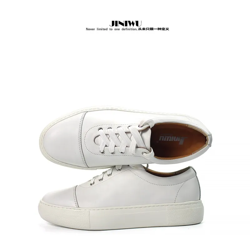 JINIWU 2026 Autumn Winter Men White Shoes Three Joint White Skate Shoes Cowhide Simple Versatile Casual Sneakers