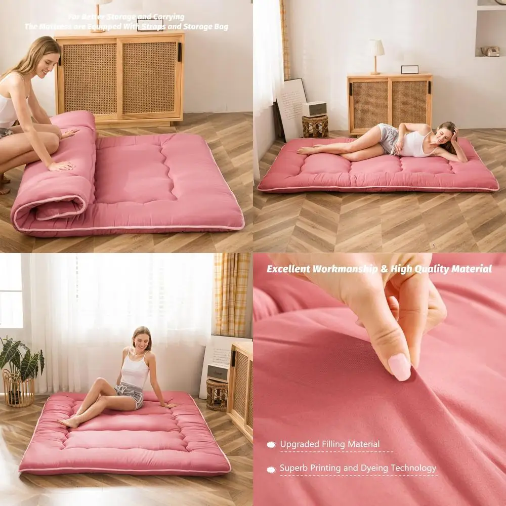 مرتبة فوتون قابلة للطي باللون الوردي مقاس كوين للبالغين - وسادة نوم سميكة للمهاجع أو المتسكع #1