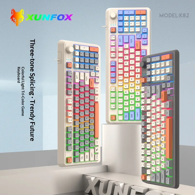 

Official Authentic Xunsvfox K82/820 Game Wired Keyboard Tri-Color Luminous Mechanical Feel Desktop Computer Accessories Keyboard
