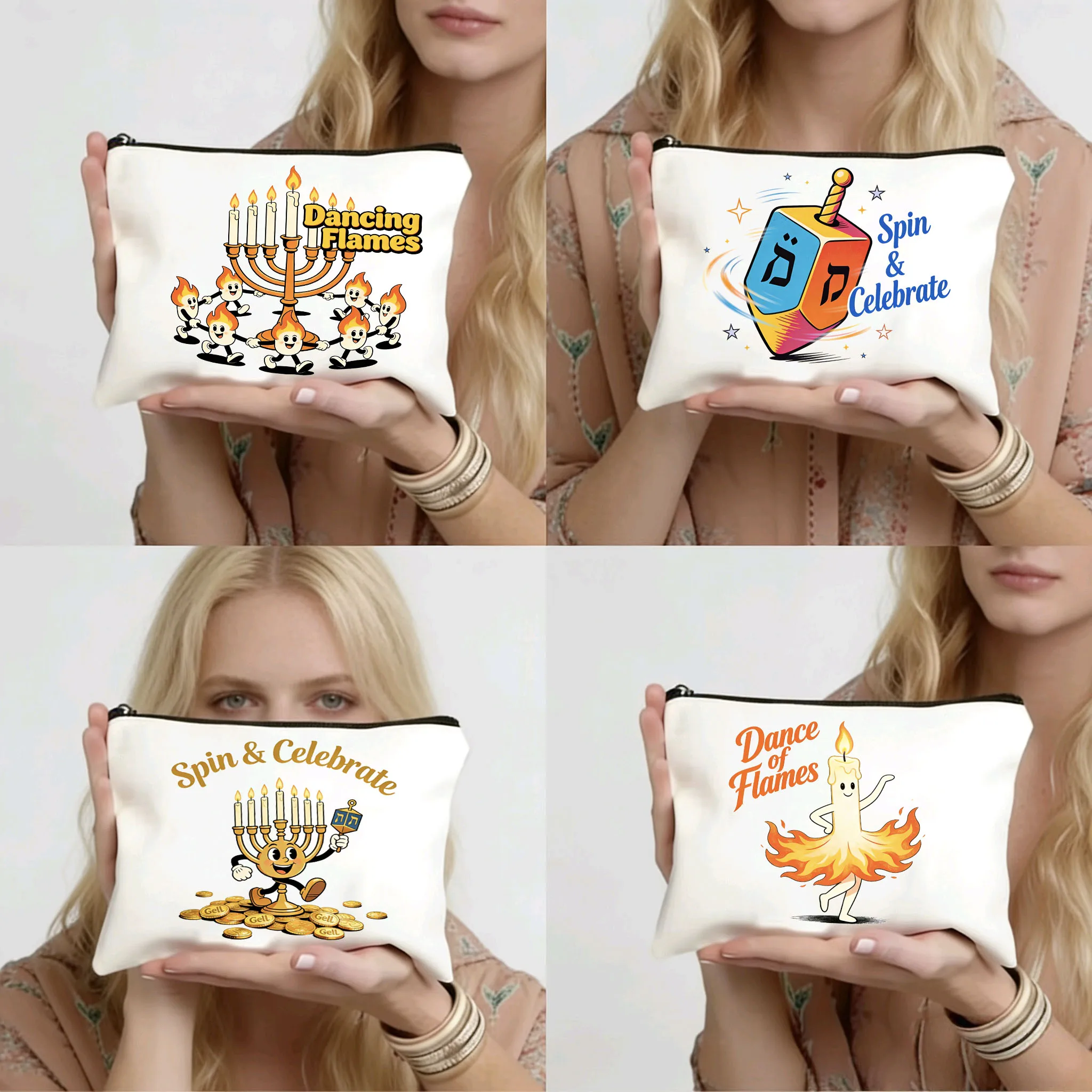 

1pc Hanukkah holiday storage bag, fashionable canvas tote bag, coin purse, pencil case, multifunctional storage bag