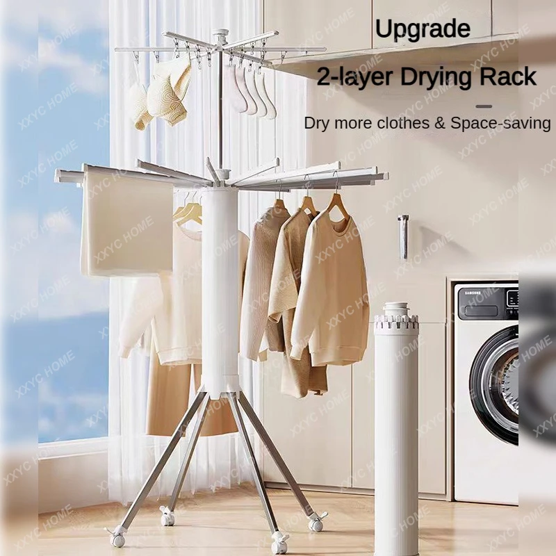 Foldable Clothes Drying Rack, Movable Rotary Laundry Hanger, Clothes Drying Rack with 16 Poles, Upgraded Home Clothes Rack Stand