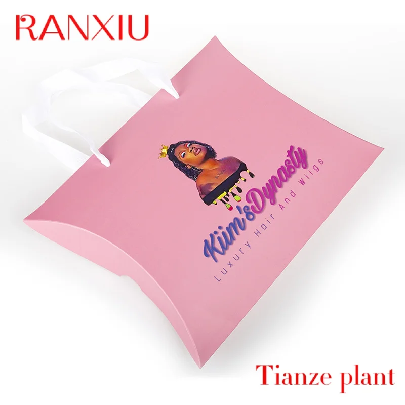 Custom Gift Paper Bags With Your Own Logo High Quality Pink Packaging Paper Wig Box Custom Private Logo Printed Black Pink Small