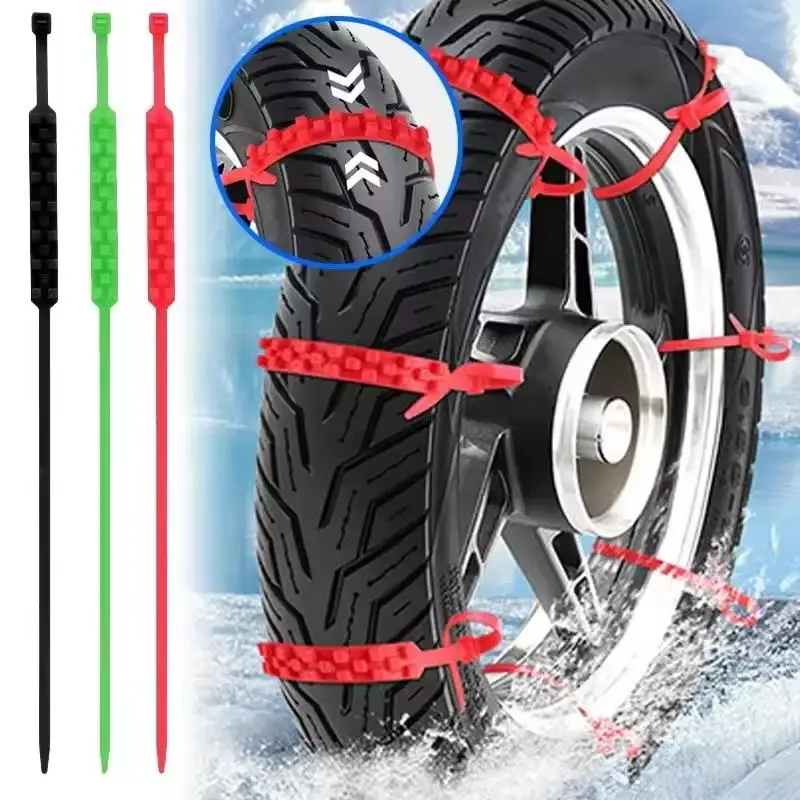 2.Emergency Outdoor Chain for Motorcycle and Bicycle Tires (10pcs), Anti-slip Universal Wheel Ties for Snowy Winter