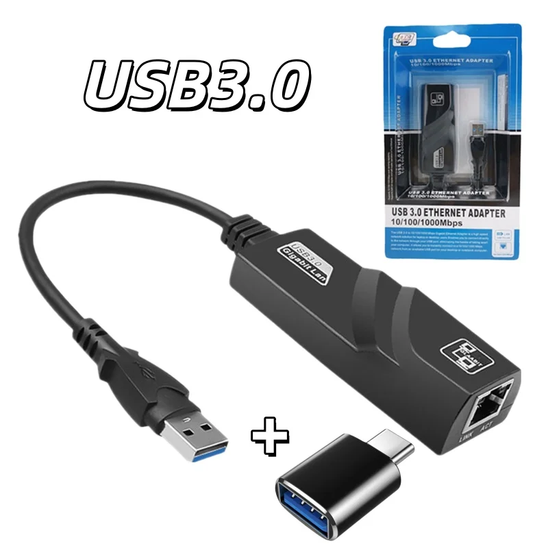 USB 3.0 to RJ45 + USB‑C to RJ45 Ethernet Adapter Combo, Plug & Play External Wired LAN Network Card for PC Laptop