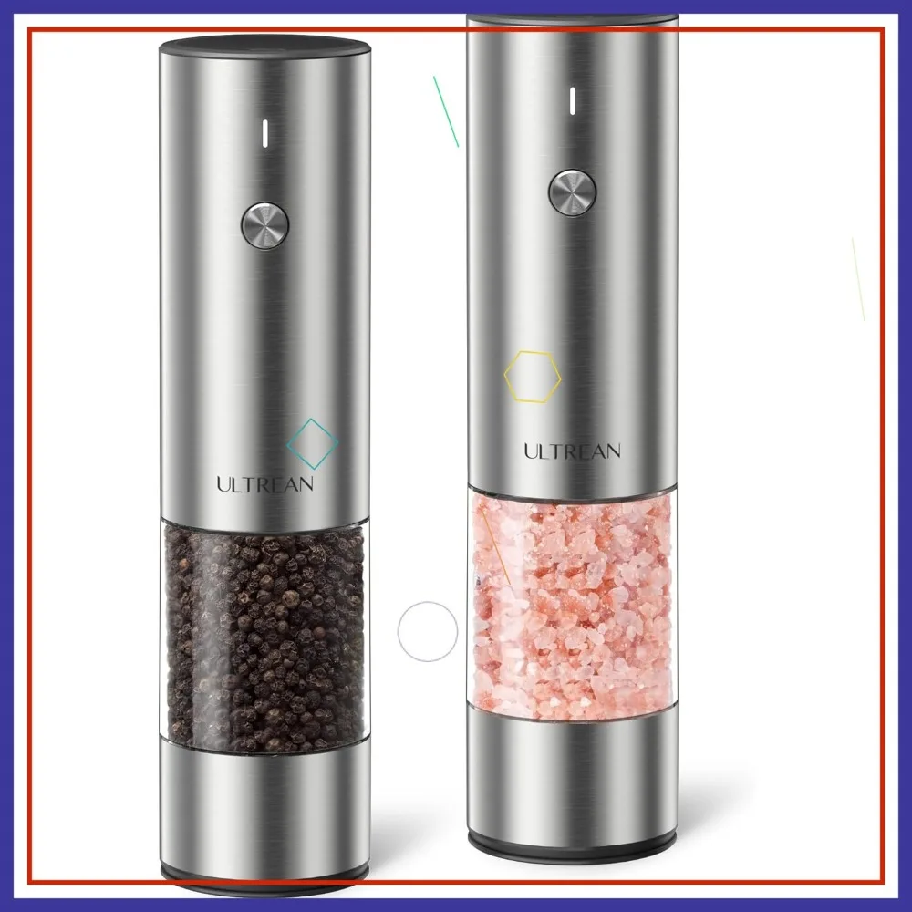 

Rechargeable Salt & Pepper Grinder Set, 6 Adjustable Coarseness, LED Light, Stainless Steel Kitchen Gadget
