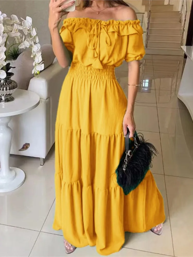 Bella estate nuovo arrivo colore solido Boho Dress donna elegante beach party club dress abiti maxi casual per abbigliamento donna