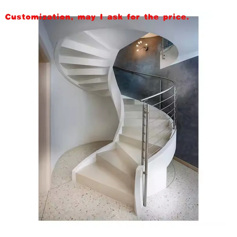 

custom.Berman Inside Staircase Design Marble Tread Glass Railing Wire Rope Floating Indoor Stairs