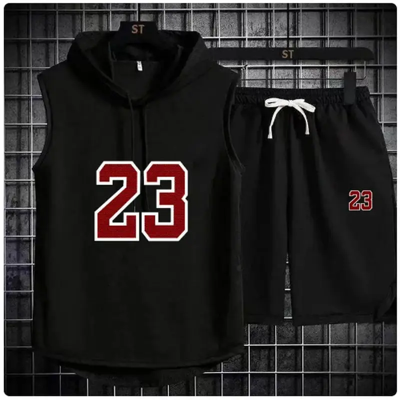 طقم بدلة رياضية من قطعتين للرجال ، تيشيرت وشورت بأكمام قصيرة ، تيشيرت بهودي ، بدلة رياضية ، موضة غير رسمية ، جديد ، صيف #2