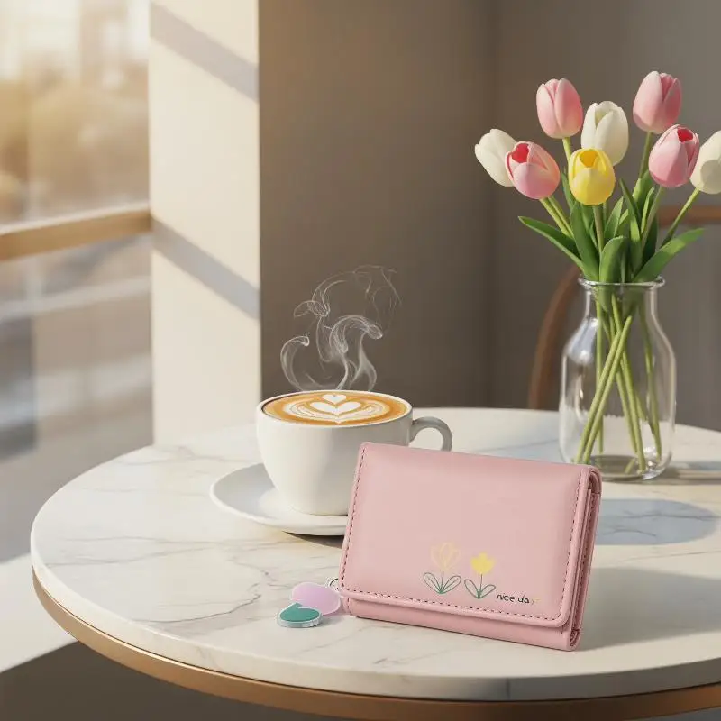Cute Mini PU Leather Wallet With Flower Print And Multiple Card Slots Perfect For Women Girls Daily Use Shopping Travel