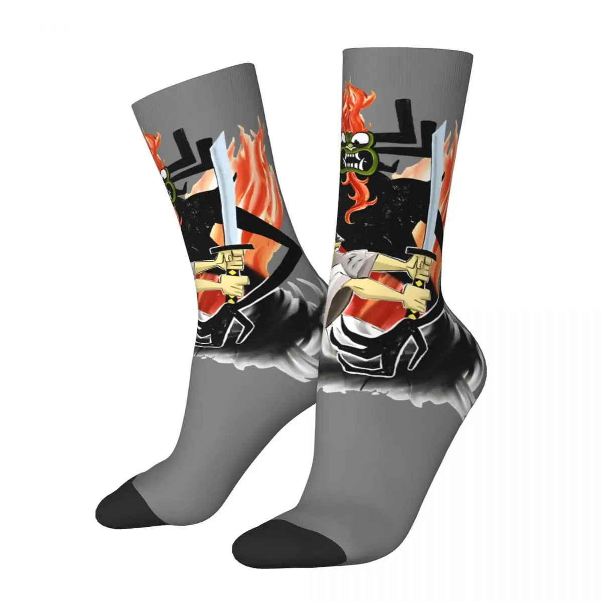 Happy Funny Men's compression Socks Jack And Aku Vintage Harajuku Samurai Jack Hip Hop Novelty Seamless Crew Crazy Sock Gift