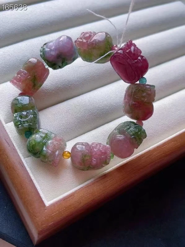 Natural Colorful Tourmaline Clear Pi Xiu Beads Bracelet 18/13/12.5mm Brazil Women Men Watermelon Green Red Tourmaline AAAAAAA