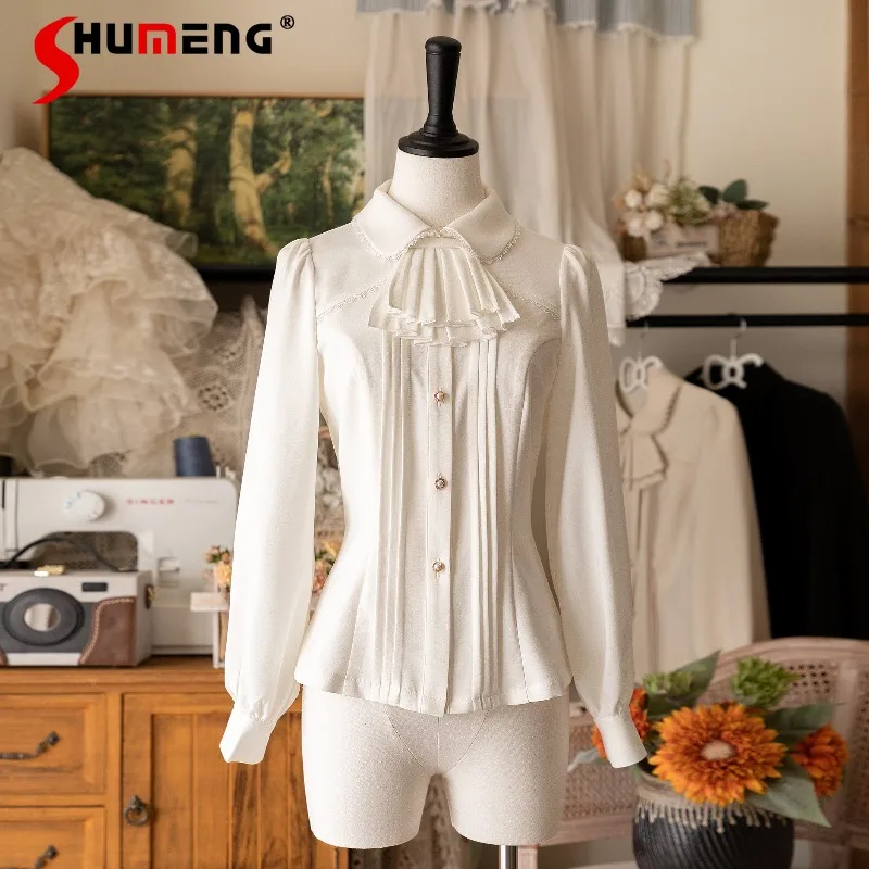 

2026 Spring Classic Retro Elegant Jk Chic Waist Shirt With Detachable Bib Lolits Y2k Clothes Sweet Cute Single-breasted Blouse