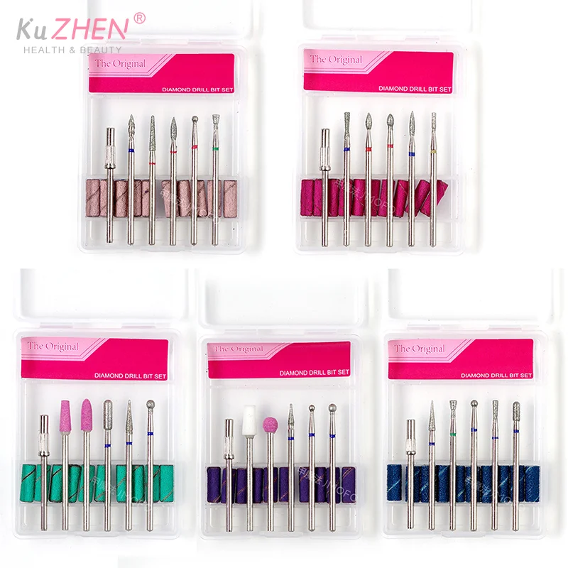 6 pz/scatola diamante punta da trapano per unghie fresa per accessorio manicure lucidatura pedicure macchina elettrica punta per unghie strumenti per bava