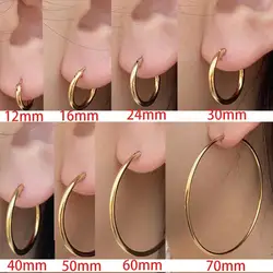 1Pair Gold Color Stainless Steel Hoop Earrings For Women Men Big/Small Circle Round Earrings 2024 Classics Trend Jewelry Bijoux