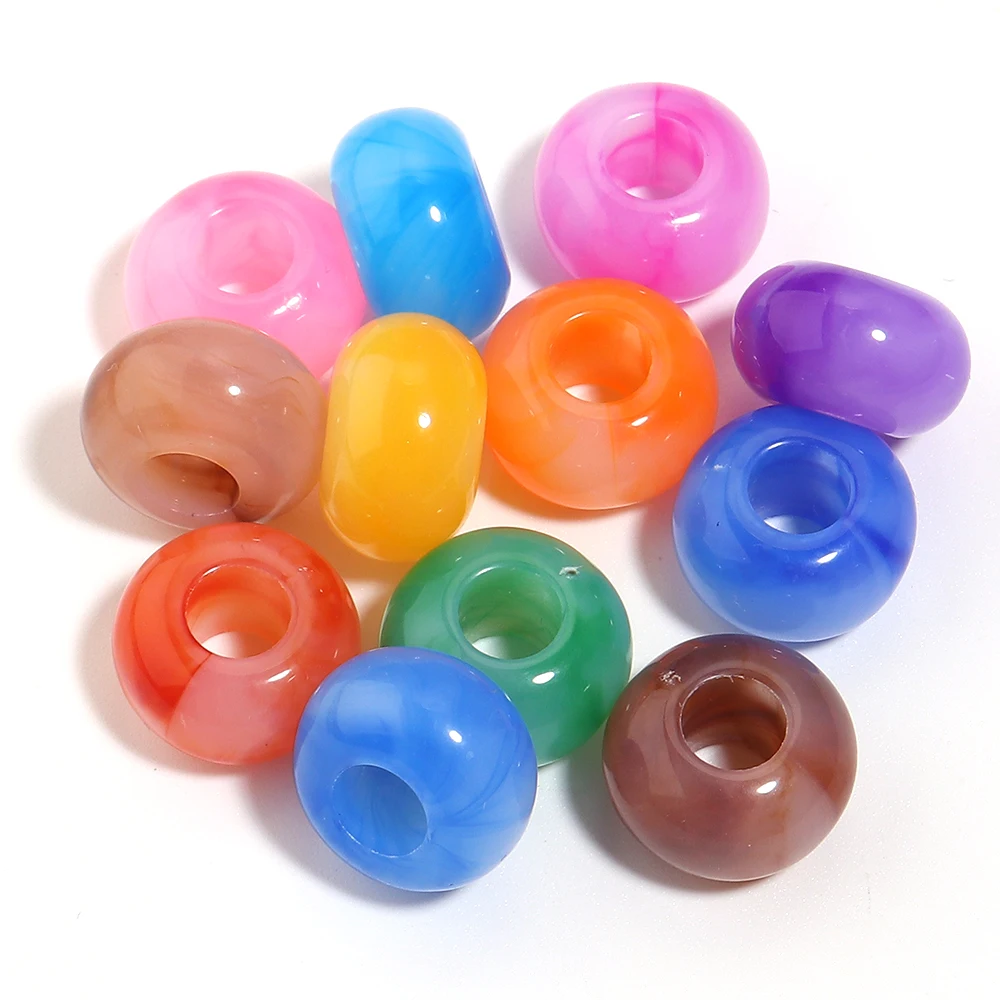 30 Stück 14mm Acryl-Perlen mit großem Loch, farbige lose Spacer-Perlen für DIY-Halsketten, Armbänder, Ohrringe und Schmuckherstellungszubehör – Detail 5