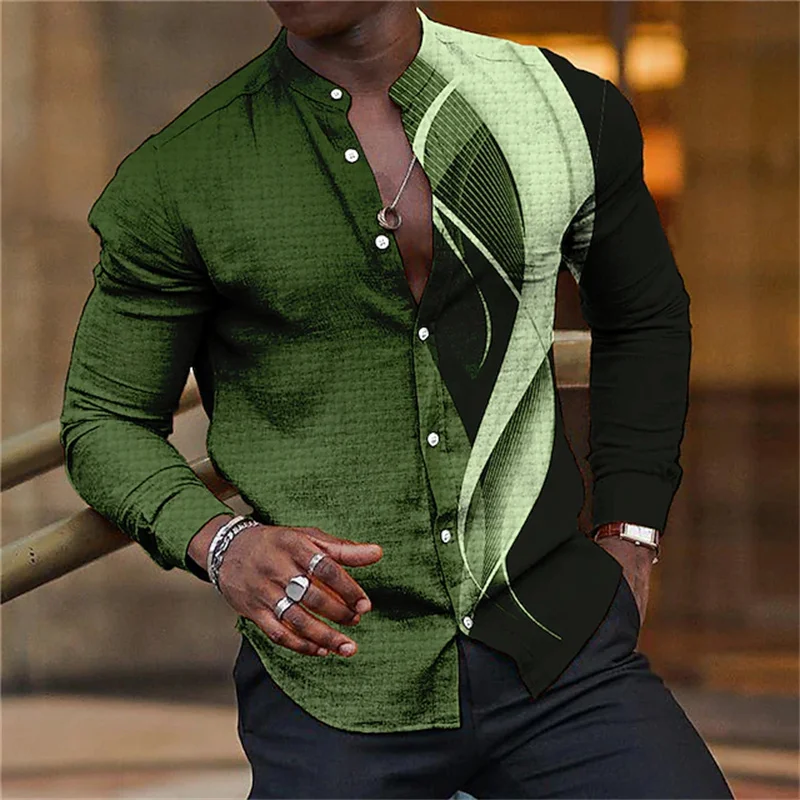 Men's Long Sleeves Shirt 3D Line Long Sleeve Shirt Fashion Party lapel Oversized Unisex Shirt Autumn New Men's Clothing