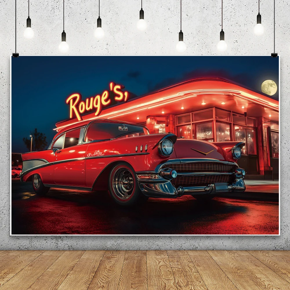 متجر الصودا 50's روك عشاء خلفية خمر سيارة حمراء صودا متجر الحبيب خلفية التصوير استوديو كشك لوازم صور الدعائم