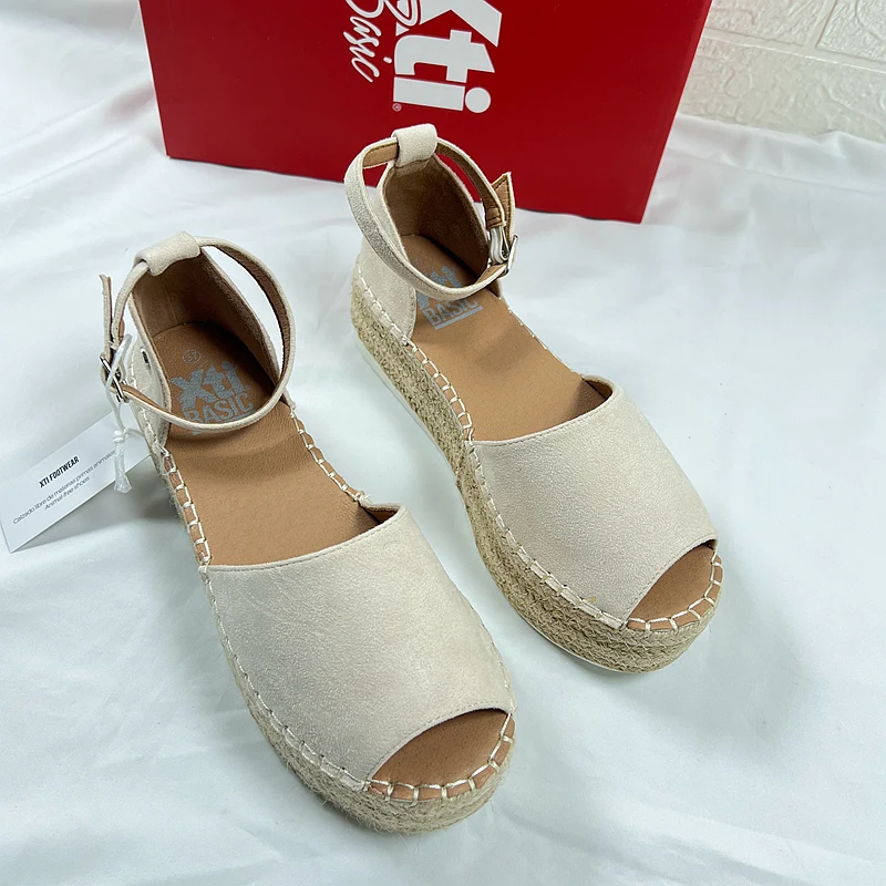 Handmade Sandal Buckle Fashion Womens Shoes 2023 Large Size Summer Heels Med Suit Female Beige Rope Studded Strap Luxury Big Gir