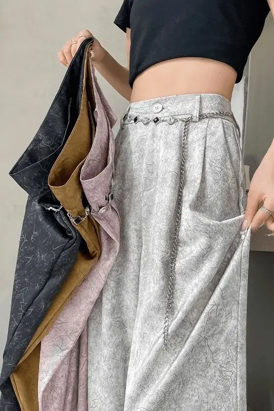 Mulheres vintage tie dye impressão rendas cetim streetwear calças de perna larga tendência feminina cintura alta solta calças retas c298
