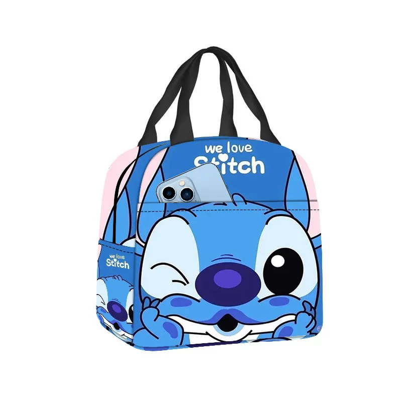 Disney Cartoon Impressão Lunch Bag, Cute Student Bag, Efeito de isolamento portátil, Saco de Material Tecido Oxford, Lilo e Stitch Box