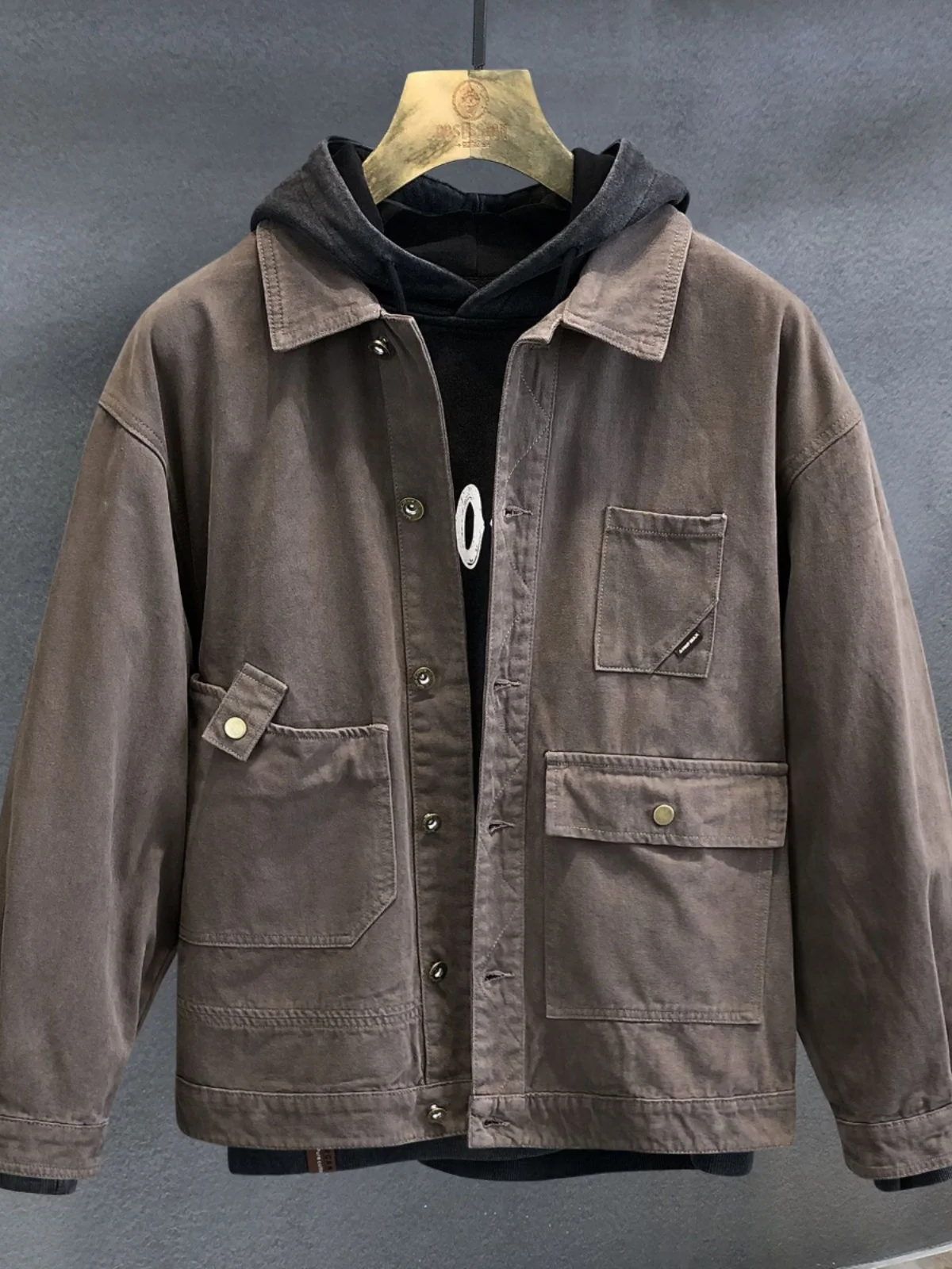 Retro American Cotton Work Jacket Men's Spring Autumn Denim Casual Loose Top Wear Resistant Youth Fashion Single Button