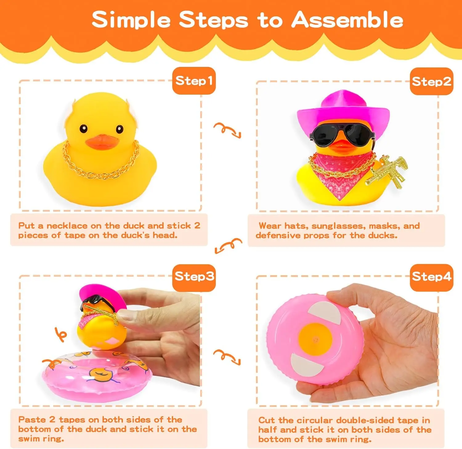 Rubber Duck with Weapon for Car Dashboard Decor, Squeaky Duck Toy Yellow Cowboy Ducks Car Ornament Fun Car Accessories