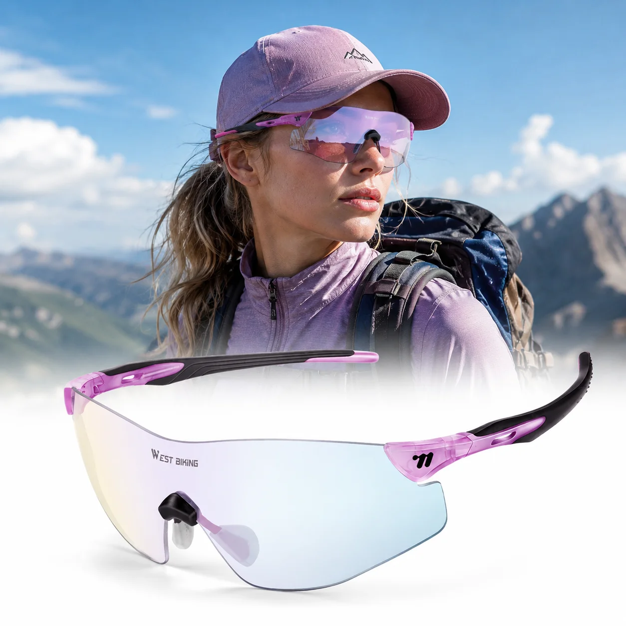 WEST BIKING Colorful Cycling Rimless Glasses Women Photochromic Aesthetic Biking Sunglasses TR-90 Lightweight Sunglasses For Men