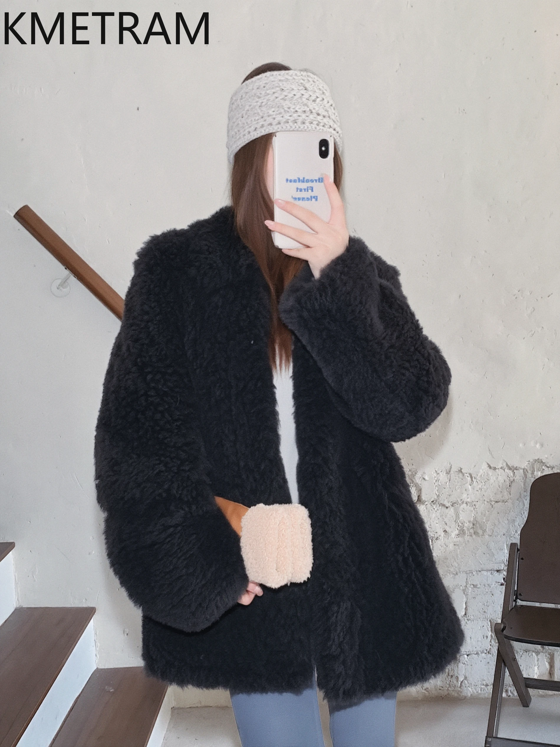 KMETRAM 100% Naturalna Wełna Toskańska Skóra Owcza Odzież z Futra dla Kobiet Prawdziwy Płaszcz z Futra 2025 Nowa Zimowa Kurtka Średniej Długości vestes femmes