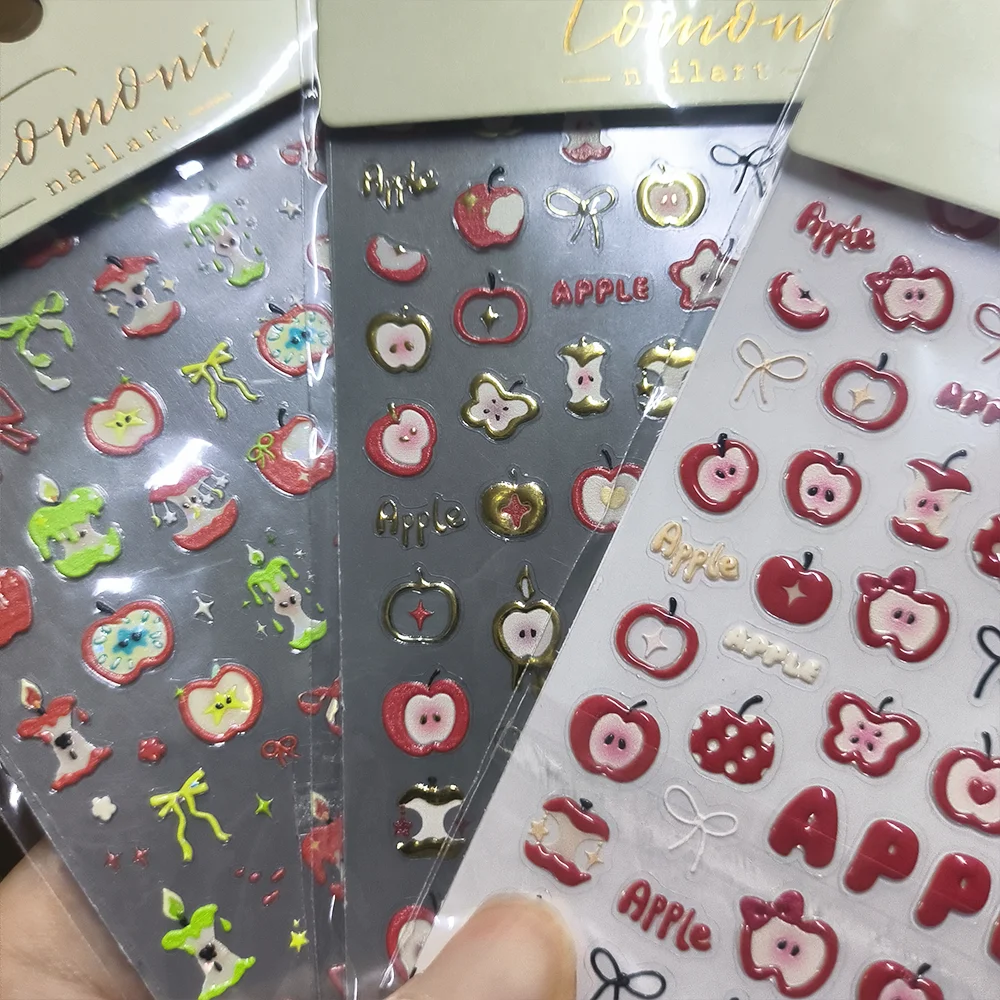 1 Stücke 5D Weihnachten Apfel Kerze Bogen Nail art Aufkleber Rot & Grün Äpfel Kern/Scheibe Nagel Aufkleber Selbstklebende Früchte Maniküre Aufkleber