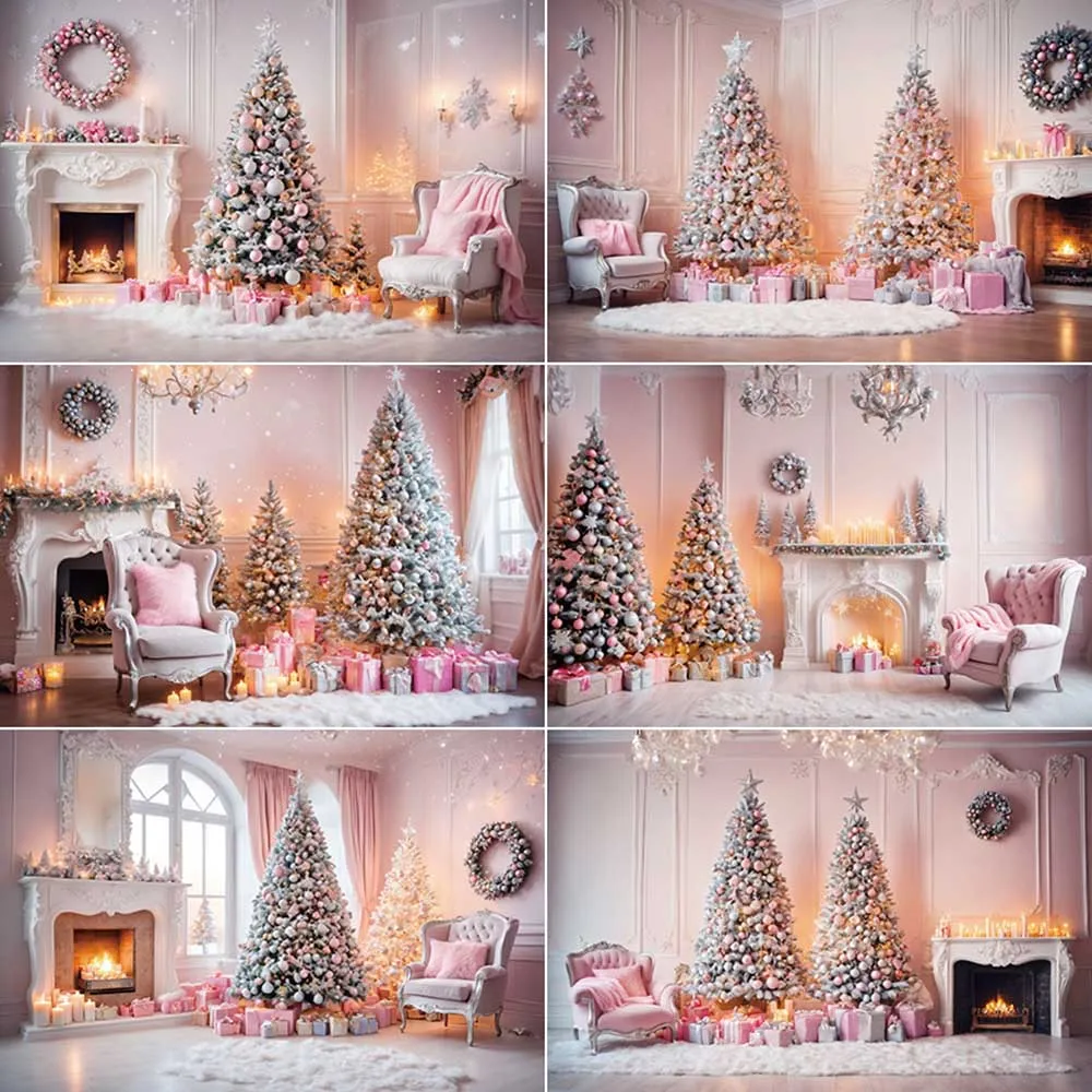 

MOON.QG Girls Pink Christmas Party Photography Backdrops Home Decoration New Year Photocall Background Photographic Studio Props