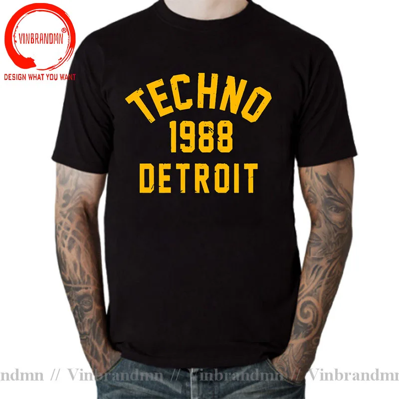 Funny Men's T-Shirt Techno 1988 Detroit T Shirt Men Fashion Cotton tshirt O Neck Clothes Wholesale Japanese Streetwear Tee Shirt