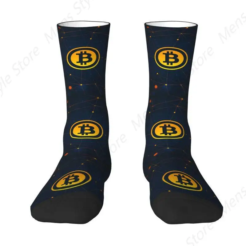 Bitcoin Digital Art Currency Men Women Crew Socks Unisex Fashion 3D Printing Cryptocurrency Btc Blockchain Geek Dress Socks