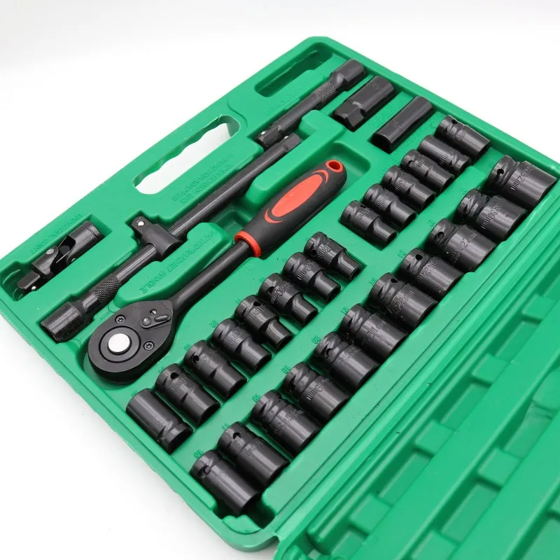 32Pcs Socket Set Chrome Vanadium Steel Socket Kit Blue Strap Auto & Mechanical Repair Tools