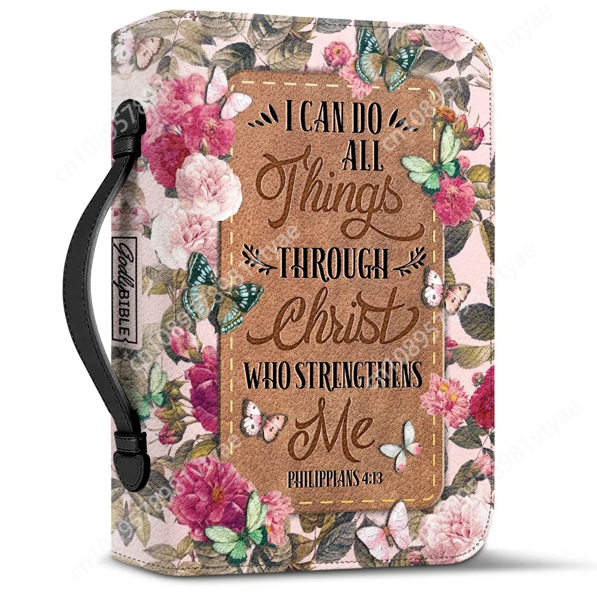 Pretty Floral Bible Hymns Print Women's Bible Cover Case I Can Do All Things Through Christ Words Bible Bags Add Your Name Gifts