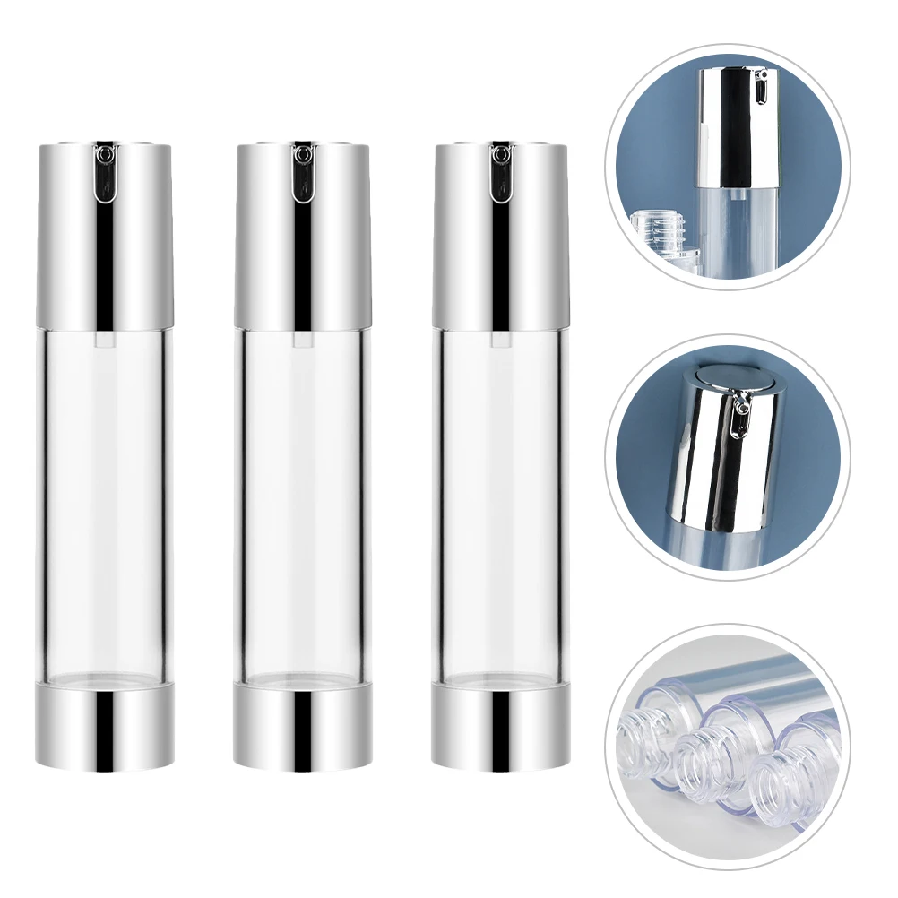 

3 Pcs 30ml Bright Silver Airless Bottles Durable PP Travel Toiletry Containers For Creams Liquids Reusable