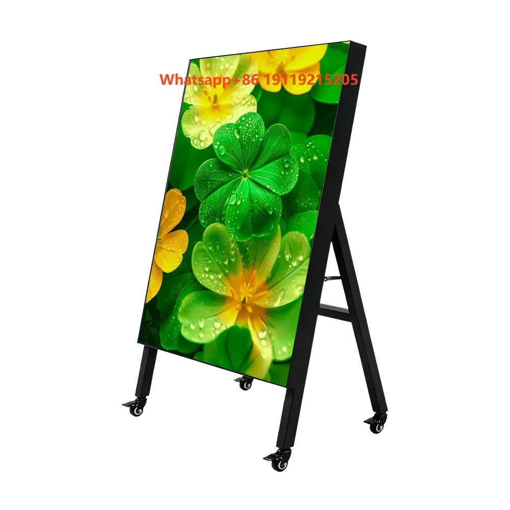 Wheeled Foldable LED Digital Poster Display Vertical LED Poster Screen for Trade Show Shop Window Promotion Advertising