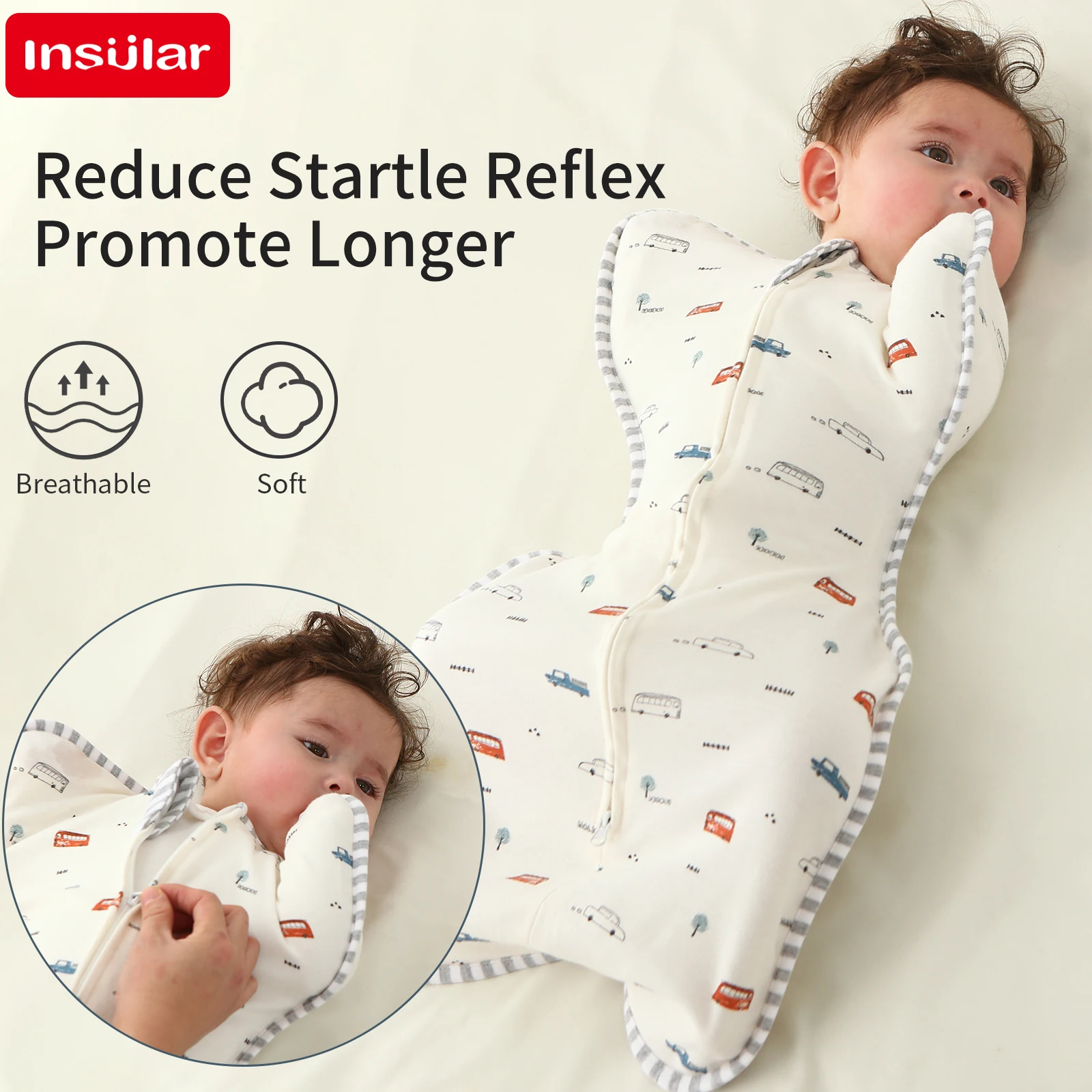 

INSULAR Infant Sleepsack Breathable Baby Sleeping Bags Skin-friendly Anti-shock Sleepwear Capitulated Pure Cotton 4 Seasons