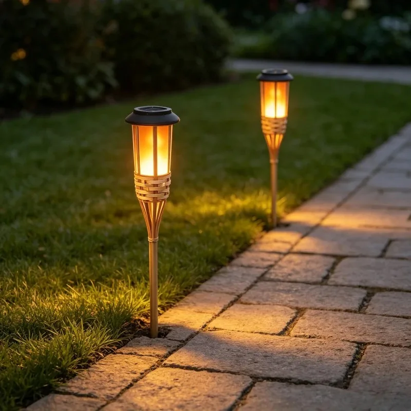 Realistic Flame Bamboo Solar Torch Light Waterproof LED for Garden Lawn Yard Patio Outdoor Decor Backyard Decor Evening Glow