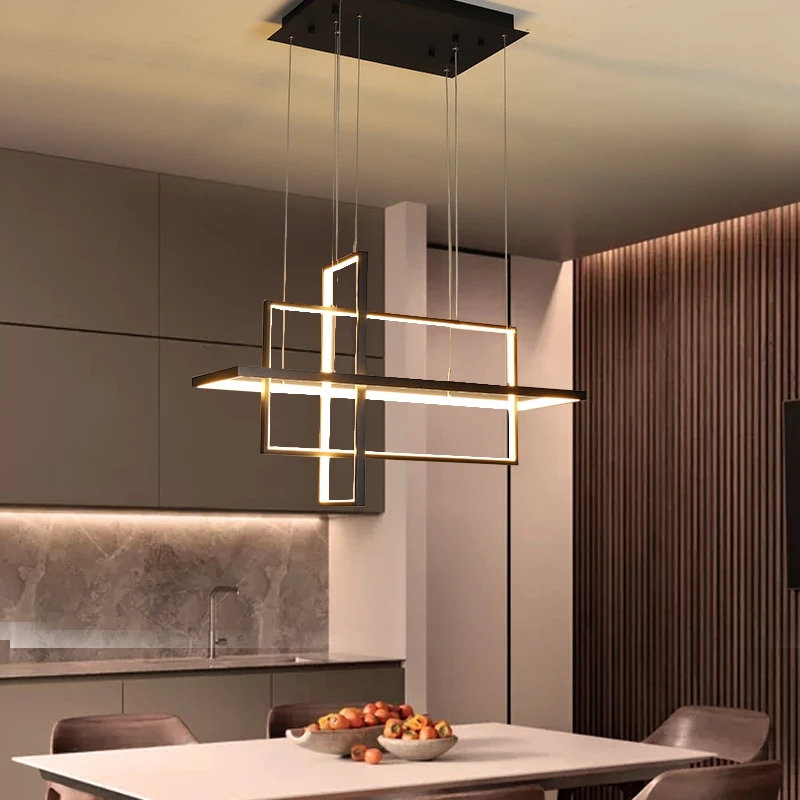 Minimalist Luxury LED Dimmable Rectangle Chandelier Black Gold White for Bedroom Living Dining Room Loft Home pendant Lamp