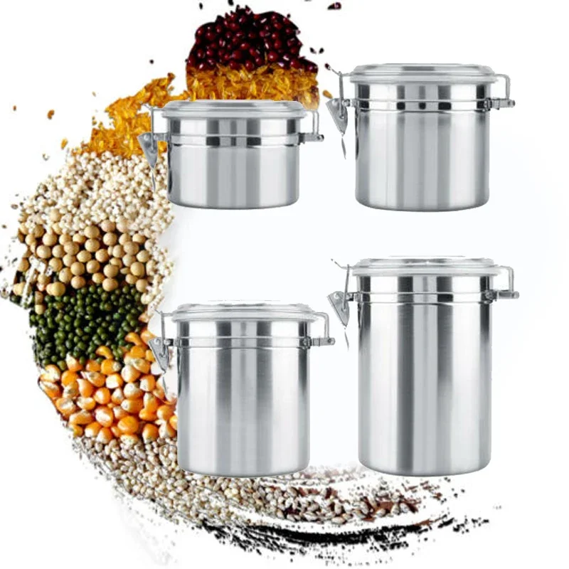 Stainless Steel Storage Box Kitchen Organisation Rice Bean Grains Snack Tea Food Dining Bar Canister Container