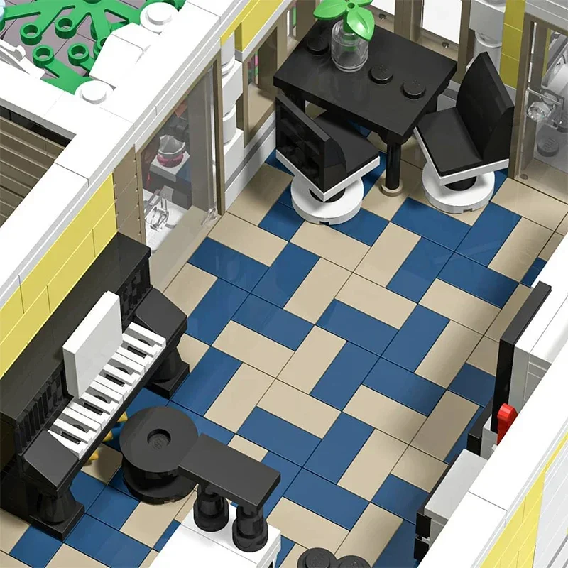 Street View รุ่น Moc อาคารอิฐมุมคาเฟ่และร้านขายสัตว์เลี้ยงและเทคโนโลยีบ้าน Modular Blocks ของขวัญของเล่น DIY ชุดประกอบ