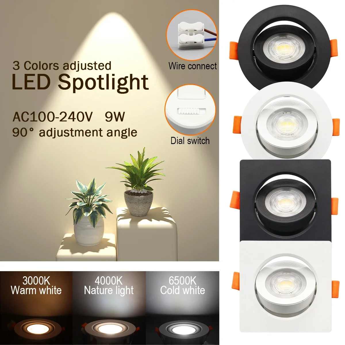 

1-10pcs Dial Switch CCT 3000/4000/6500K Led Downlight Anti-glare Ceiling Lamp Foldable Spotlight for BedRoom Surface Mounted