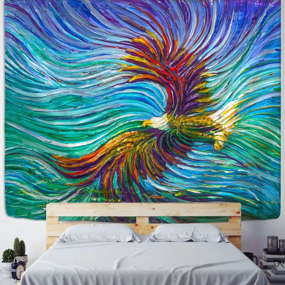 Owl Oil Painting Psychedelic Witchcraft Wall Hanging Tapestry - Hippie Style Animal Art Decor