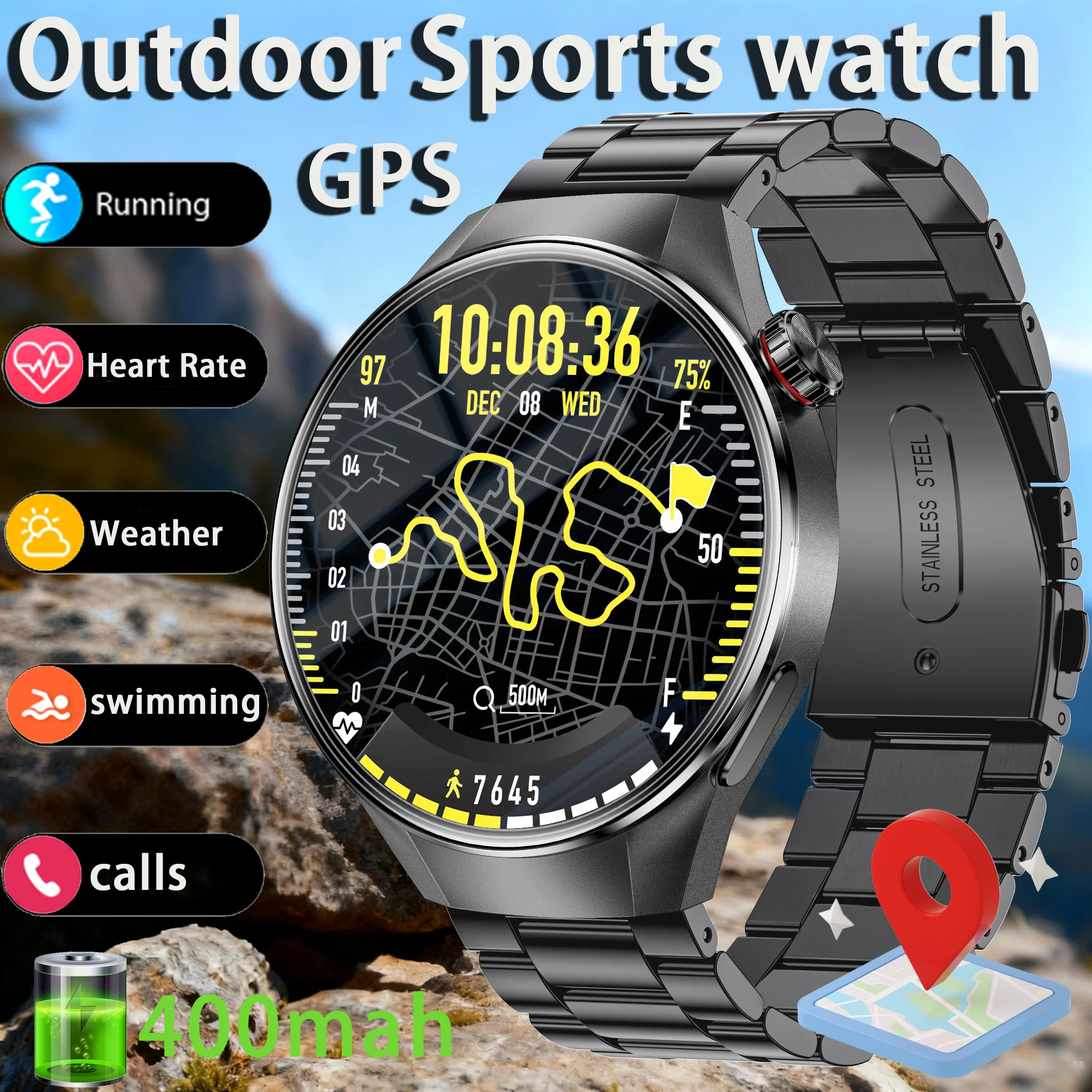 

2025 New Military Sport Tracker Smart Watch Men Built-in GPS Position Support Swim 3ATM Waterproof Compass 1.75" Call Bracelet