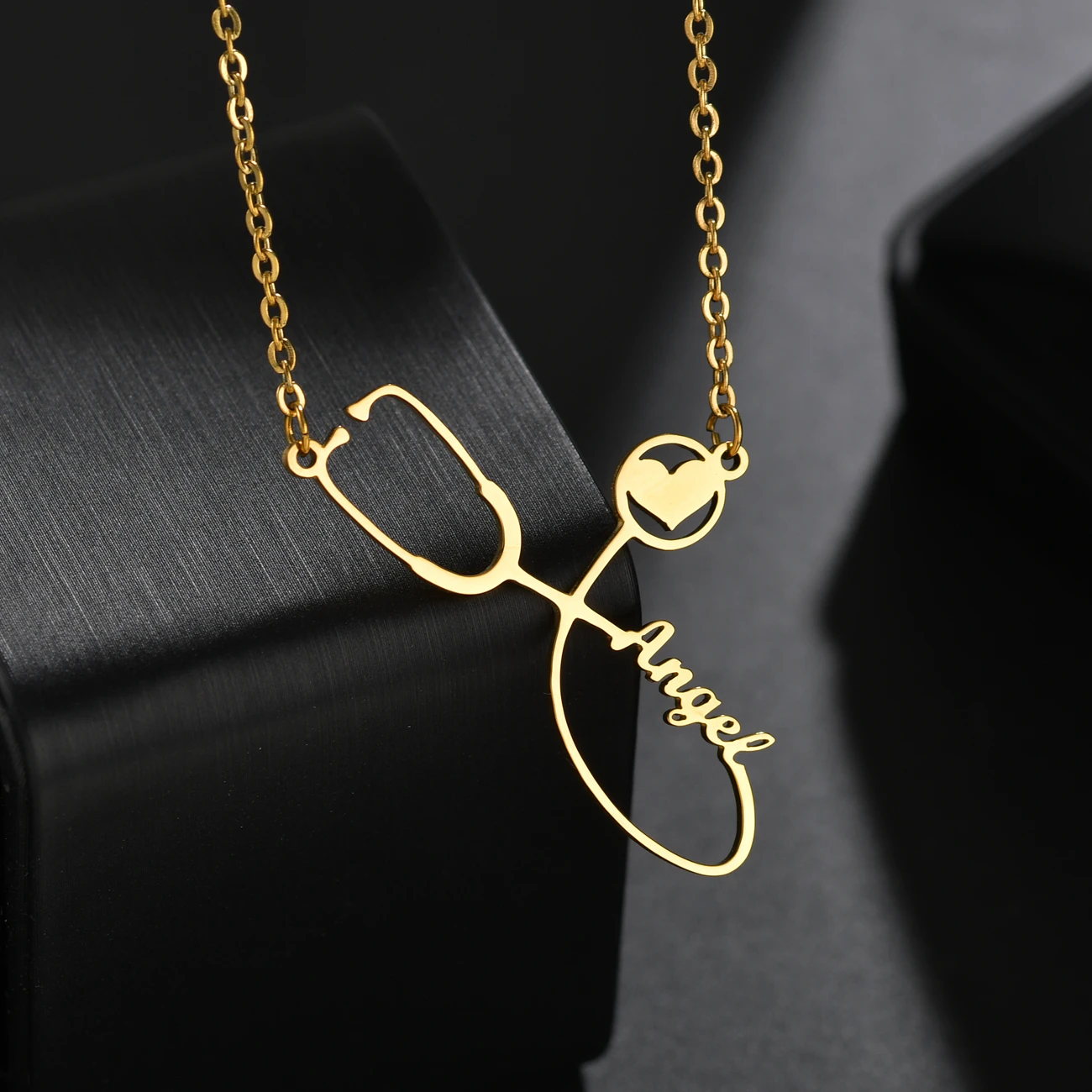 Custom Name Stethoscope Necklace Stainless Steel Personalized Nameplate Zircon Pendant For Women Men Doctor Jewelry Gifts