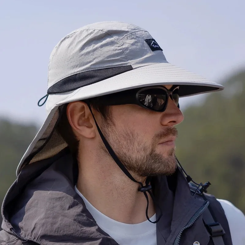Men\'s Quick Drying Fisherman Caps Summer Anti UV Sun Bucket Hat For Women Outdoor Breathale Wide Brim Fishing Hat With Neck Flap