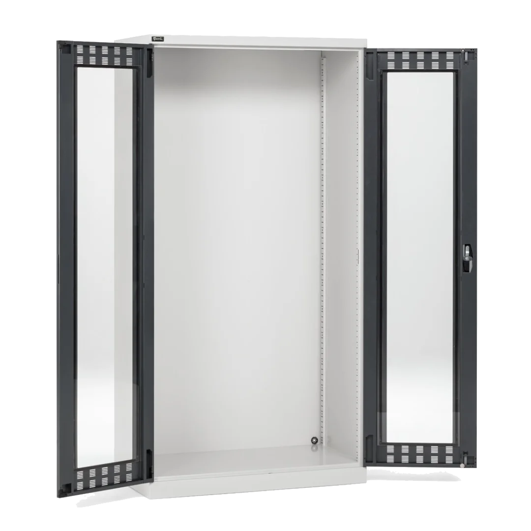 Metal workshop cabinet with polycarbonate hinged door for garage tool storage size W1023 X D555 X H2000mm