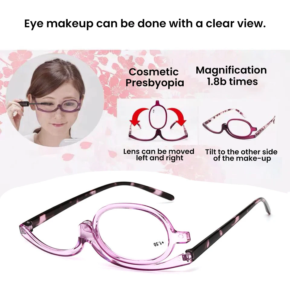 Makeup Presbyopia Glasses Single 180 degree Rotating Makeup Glasses Multi functional Full Frame Fashion Presbyopia Glasses +4.0