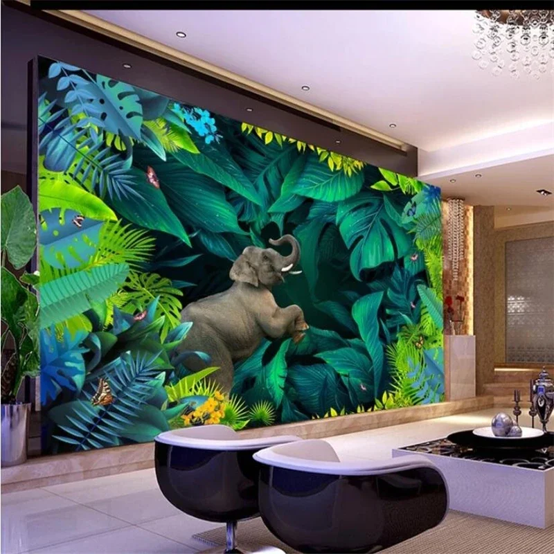 Custom Tropical rainforest plant elephant wallpaper bedroom animal wall papers 3D home decor Tropical rainforest room decoration